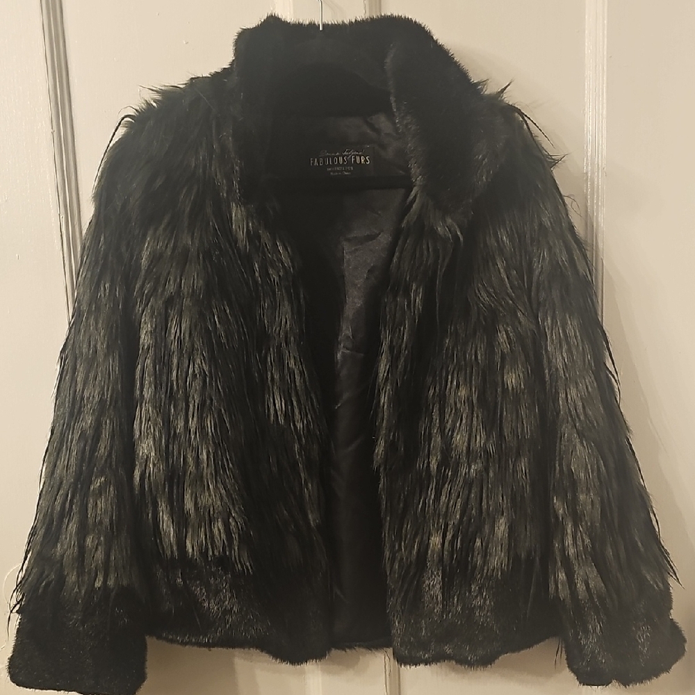 Faux Fur Black Green Jacket Fabulous Furs By Donna Salyers S Like New